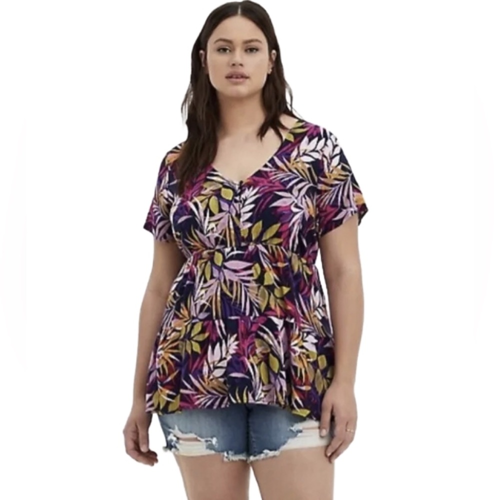 TORRID Multileaves Lenny Tiered Blouse‎ Top Size Women’s LARGE oversized comfy